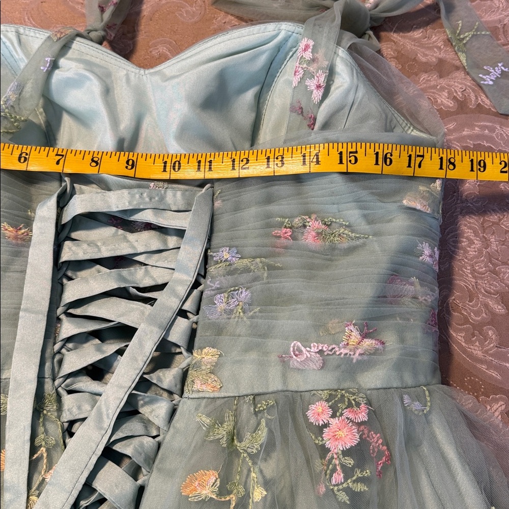 Green Floral Tulle Long Gown size 16 - Picture 12 of 14